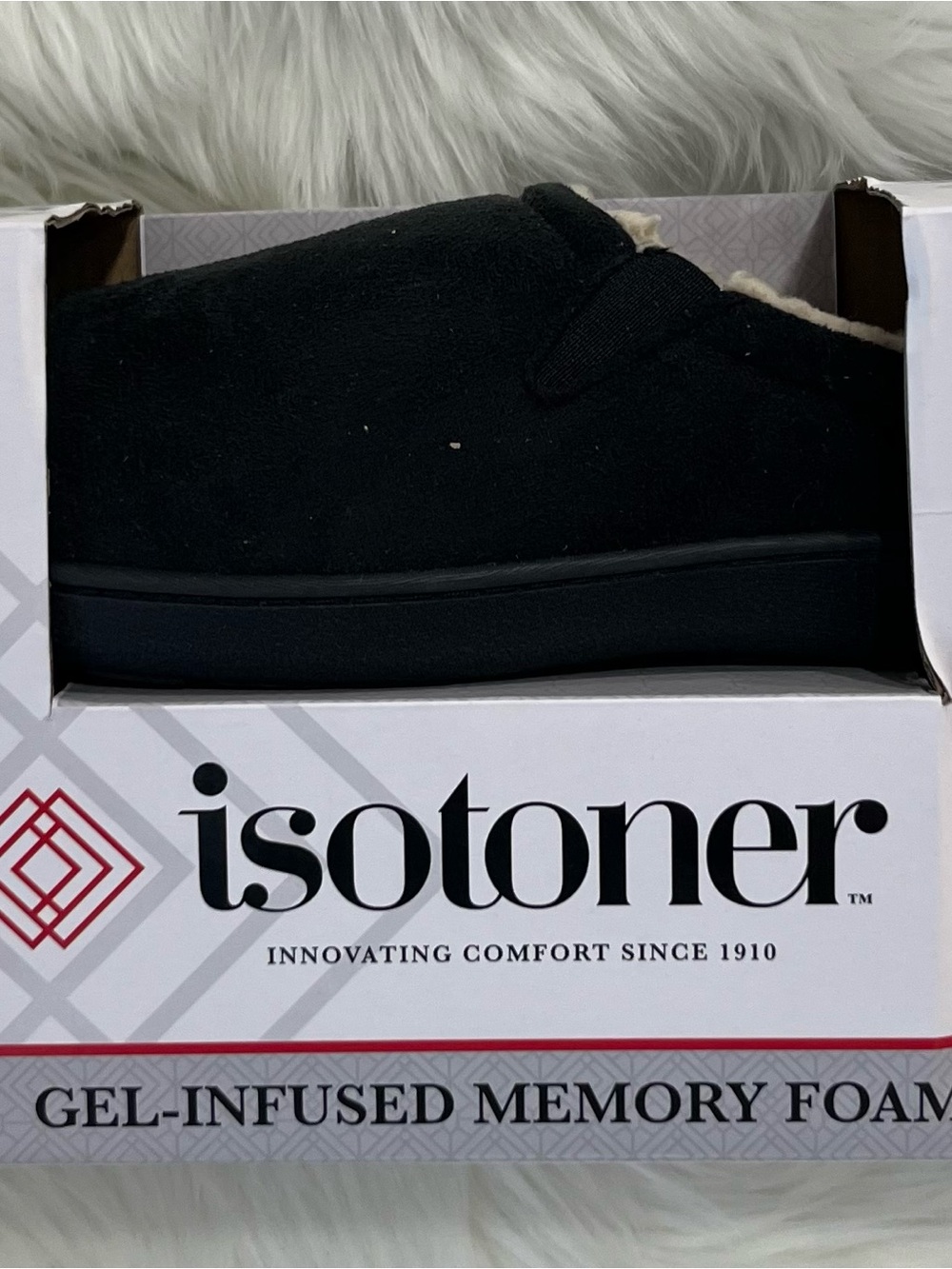 Isotoner Men’s Gel-Infused Memory‎ Foam Slippers Black Size XL 11-12 New